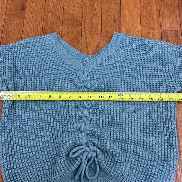 Sincerely Jules Blue Grey Long Sleeve Boho Cottagecore Ruched Front Sweater - Picture 7 of 8